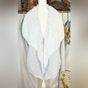 Avia Sherpa Lined Open Front Cardigan Jacket Gray Women’s Small Cozy Soft
